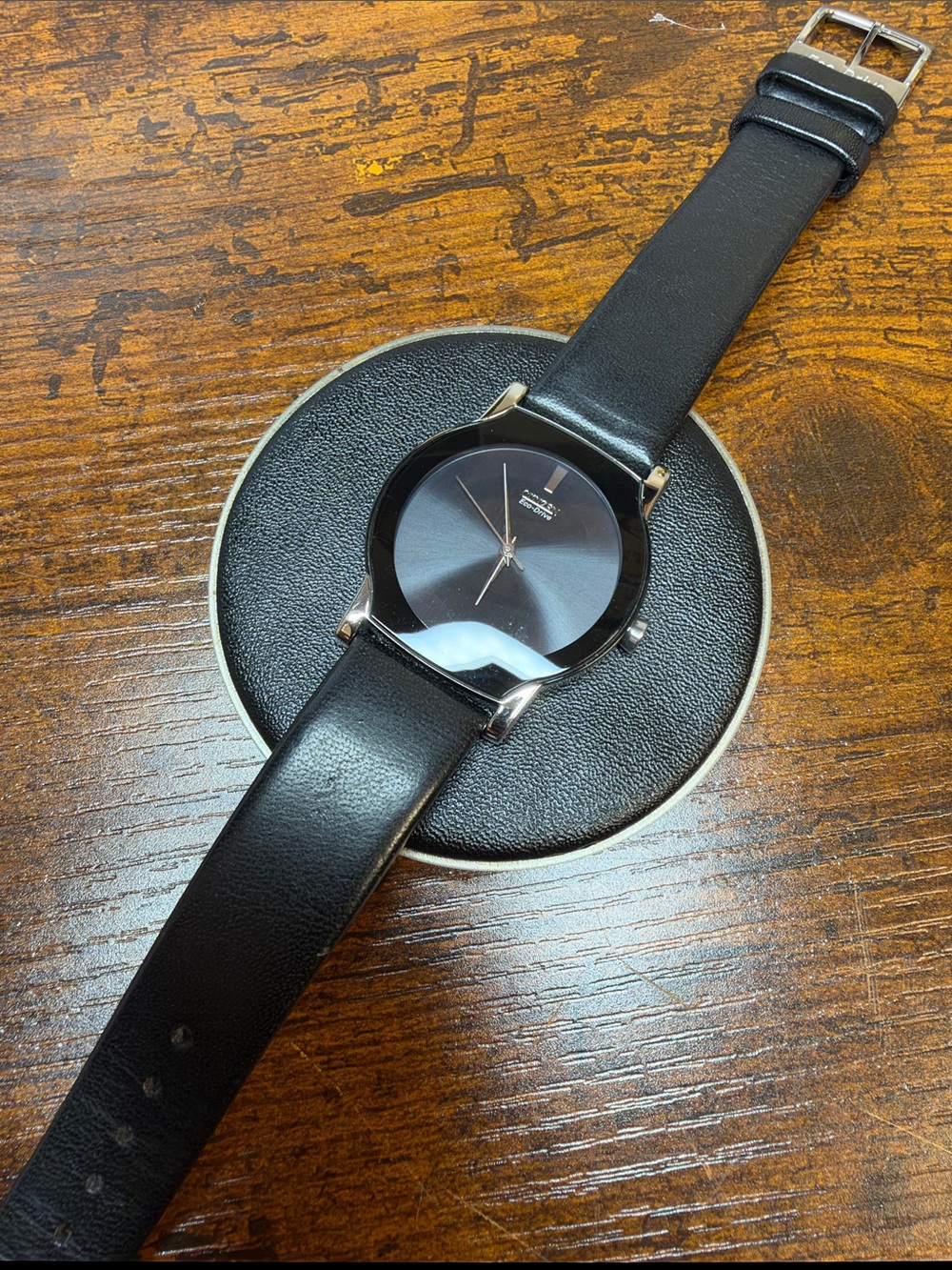 Citizen Black Dial Men's Leather Strap Watch with Silver Accents
